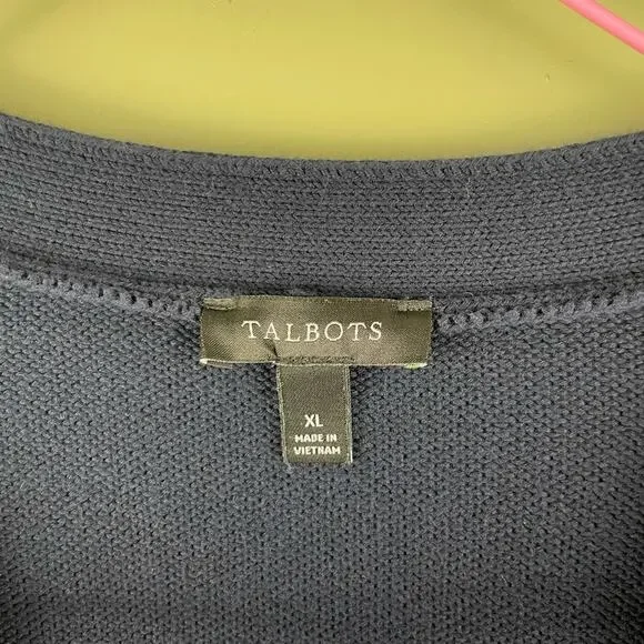 Talbots Navy Blue V-NECK POINTELLE GIRLFRIEND CARDIGAN - Picture 3 of 8